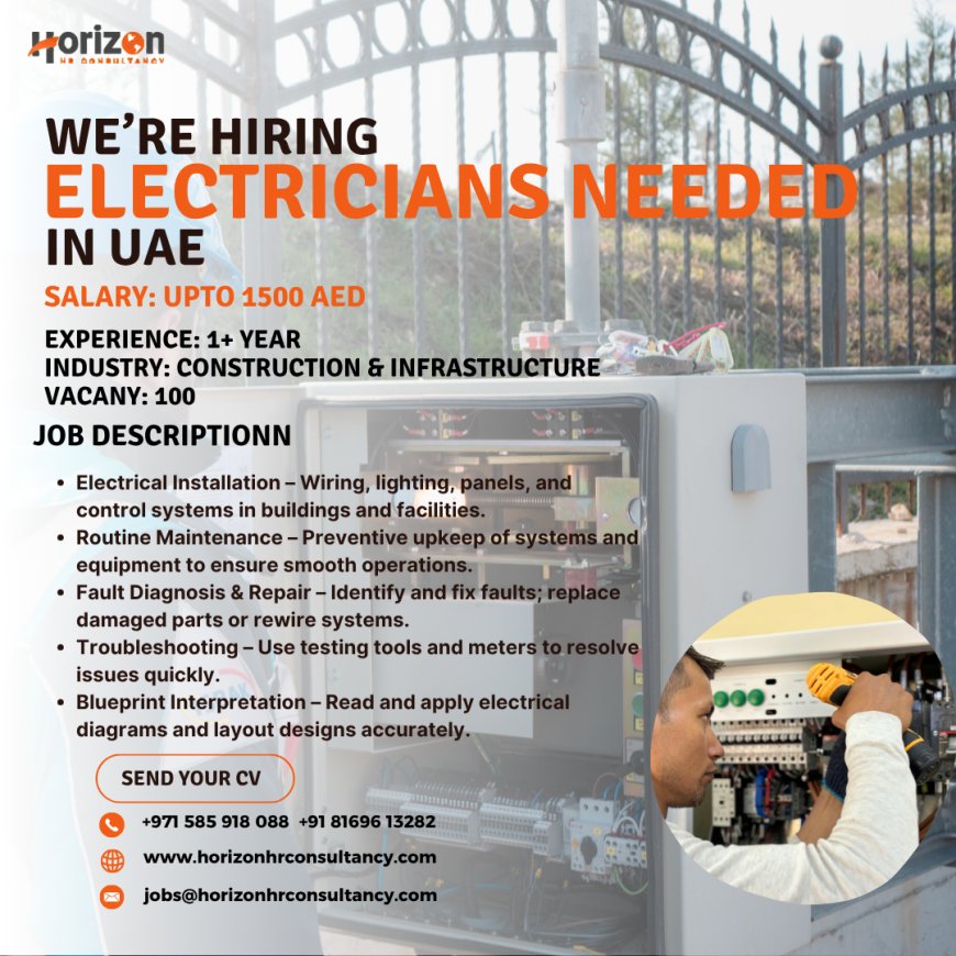 We are Hiring a Professional 100 ELECTRICIANS NEEDED!